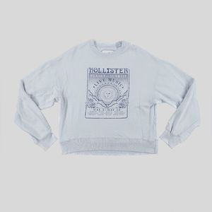 Hollister Sweatshirt Womens XS Blue Pullover Crew Neck Long Sleeve Graphic Music